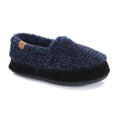 Blue and Navy checkered fuzzy slipper with rubber sole