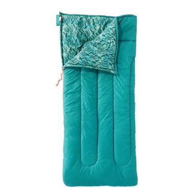LL Bean Kid's Cotton-Blend Camp Sleeping Bag, 40° shown in the Teal Feather color option.