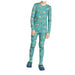 LL Bean Kid's Organic Cotton Fitted Pajamas shown in the Blue-Green S'mores, front view on model.