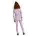 LL Bean Kid's Organic Cotton Fitted Pajamas shown in the Lavender Ice Butterfly, back view, on model