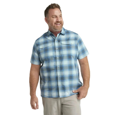 LL Bean Men's SunSmart® Cool Weave Shirt Short-Sleeve shown in the Rangeley Blue/ Marine Blue color option. Front view on model.