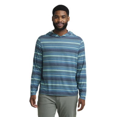 LL Bean Men's Everyday SunSmart® Tee shown in the Iron Blue Stripe color style. Front view on Model. 