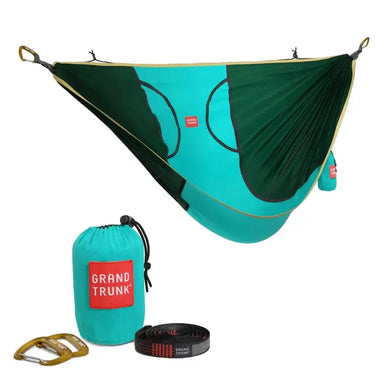 GrandTrunk Rover Hanging Chair, Forest Green Teal, Front view of the set