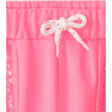 Hatley Girl's Pink Neon Track Pants. Front drawstring view.