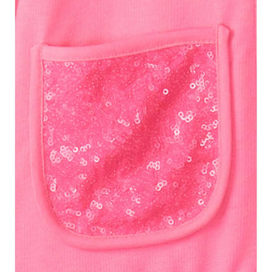 Hatley Girl's Pink Neon Raglan Hoodie. Front pocket view.