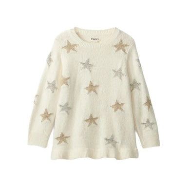 Hatley Girl's Gold & Silver Star Relaxed Sweater front view. 