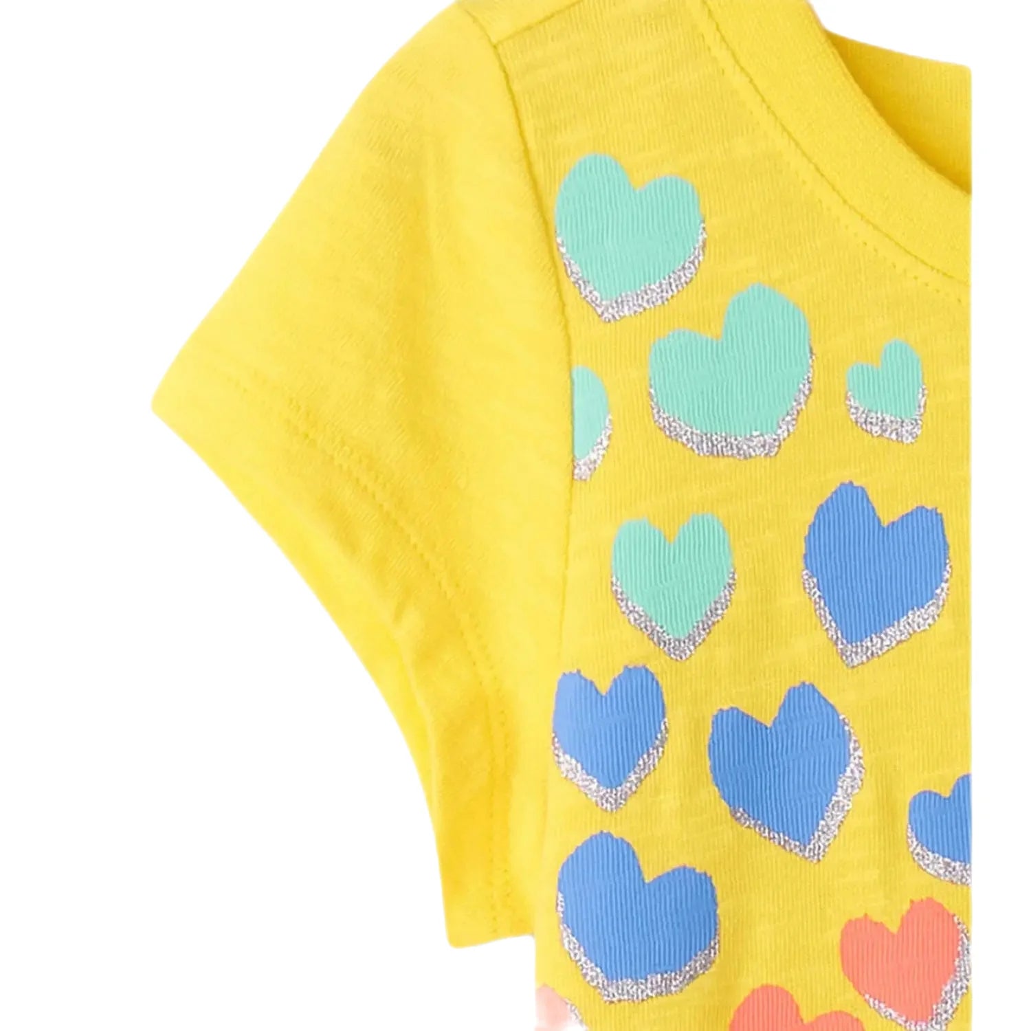 Hatley Girl's Falling Hearts Graphic Tee. Sleeve detail view.
