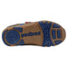Pediped Flex® Gehrig Kids Shoes shown in Earth - sole view. Brown and blue accent colors. 