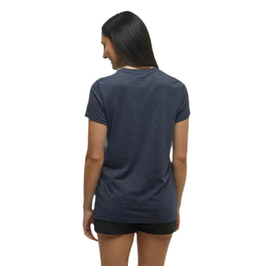 Tentree Women's Retro Juniper Classic T-Shirt shown in the Midnight Blue Heather Terracotta color option. Back view.