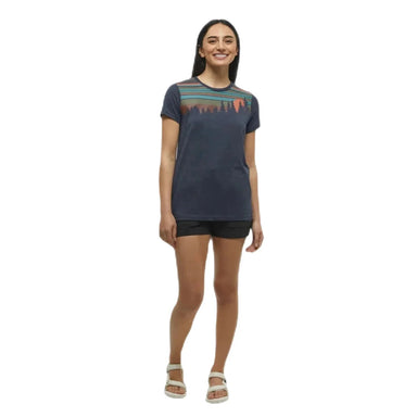 Tentree Women's Retro Juniper Classic T-Shirt shown in the Midnight Blue Heather Terracotta color option. Front view.