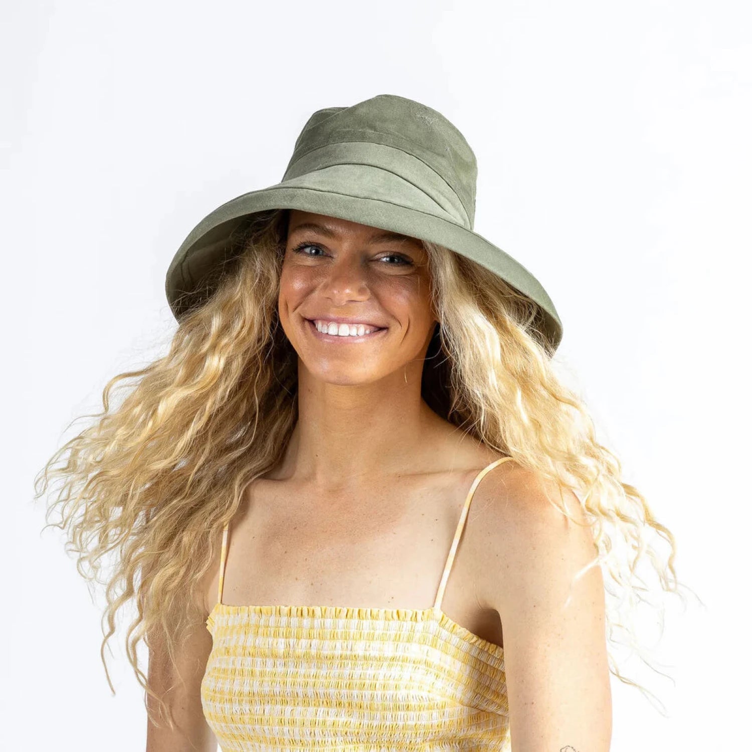 Pistil Women's Leigh Sun Hat in sage, on model front view