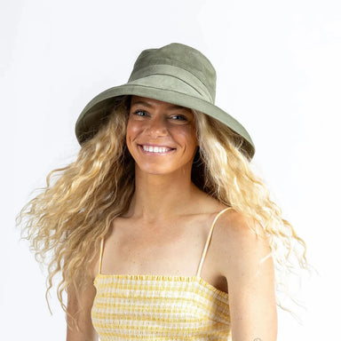 Pistil Women's Leigh Sun Hat in sage, on model front view
