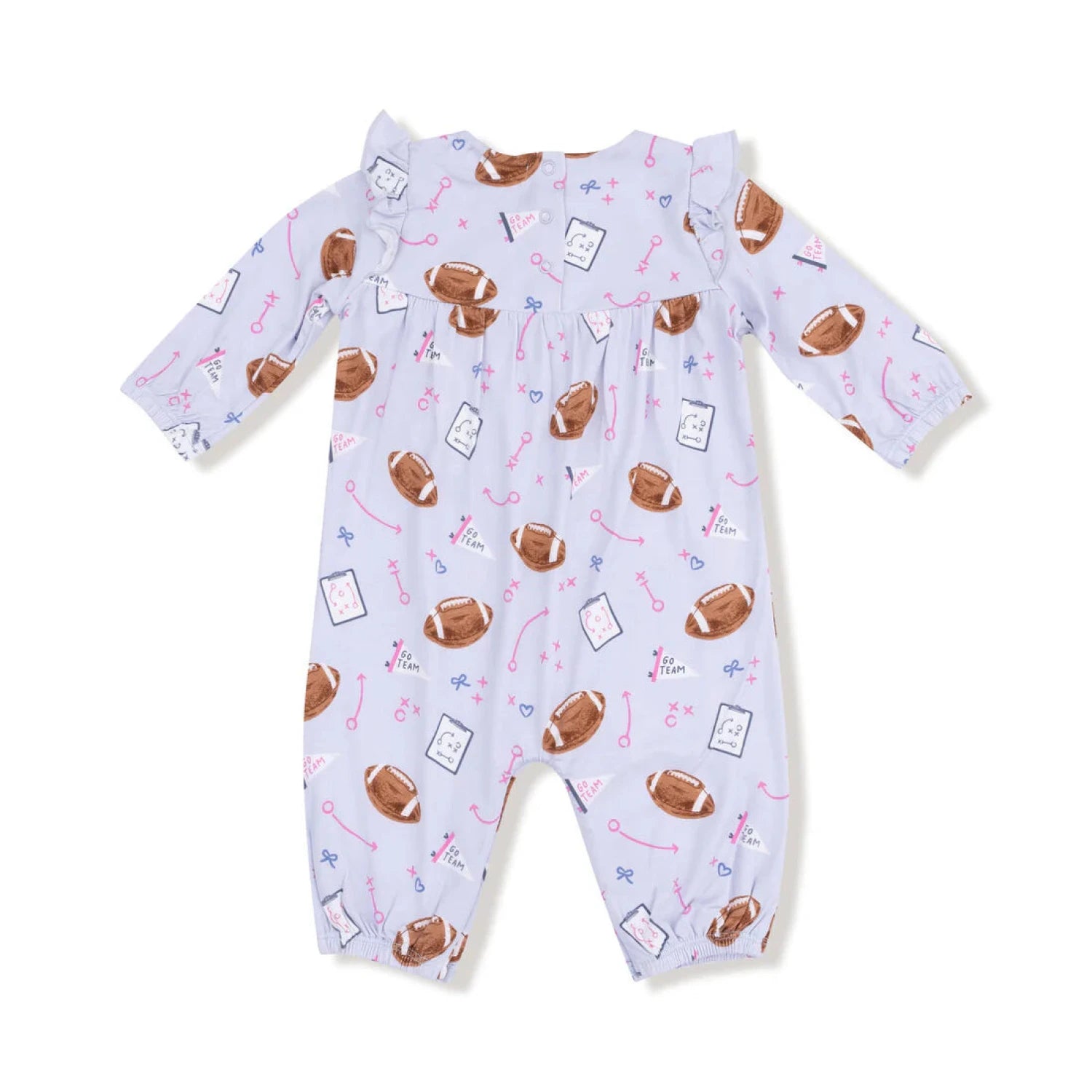 Angel Dear Baby Ruffe Waist Romper in touchdown time lavender, flat front view