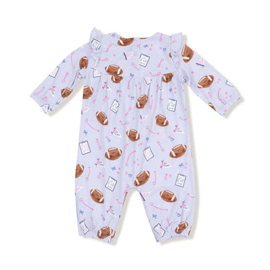 Angel Dear Baby Ruffe Waist Romper in touchdown time lavender, flat front view