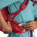 Stash pocket on the right side of the waist belt of the Osprey Raptor 14 backpack.
