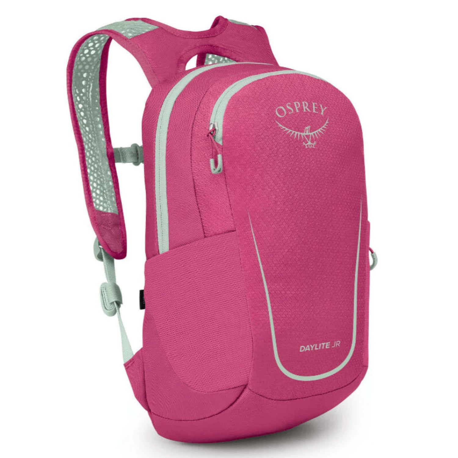 Osprey's Daylite Jr. Pack in hotspot pink & mint, front view