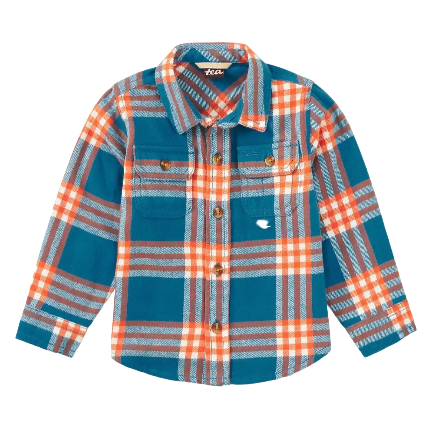 Tea Collection Baby Boy's Flannel Button Up Shirt in blue plaid, flat front view