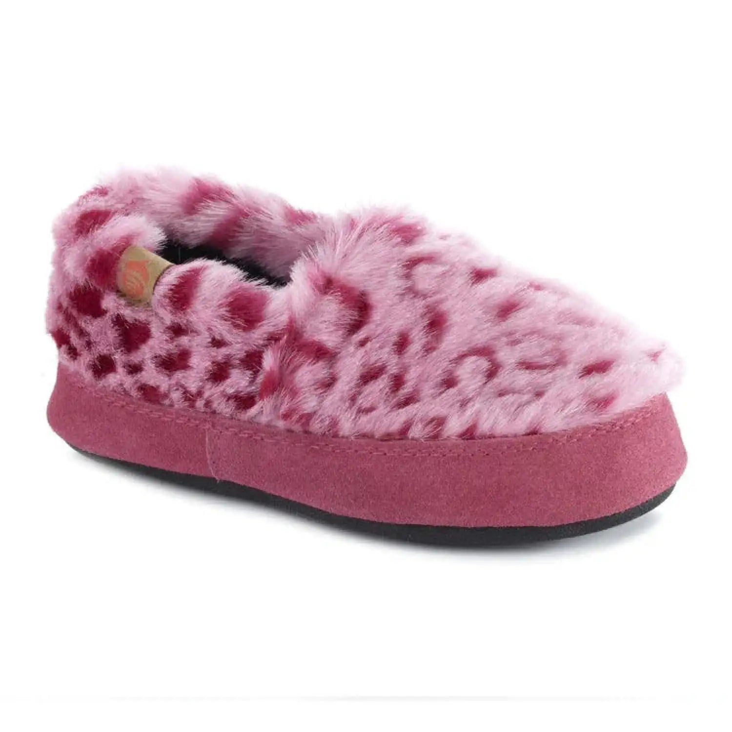 Light and dark pink patterned fuzzy slipper with rubber sole