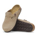 BIRKENSTOCK Kid's Boston Suede Clog in taupe pair sole