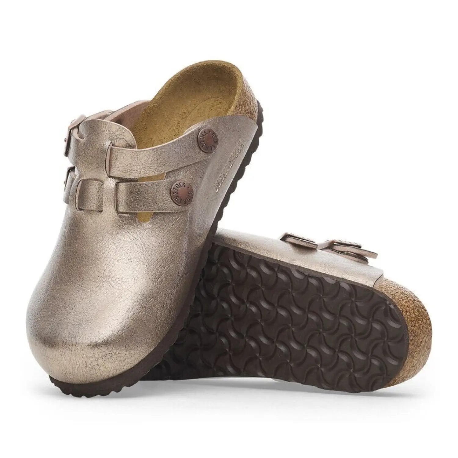 BIRKENSTOCK Kid's Kay Birko-Flor Clog in graceful taupe pair with sole on display