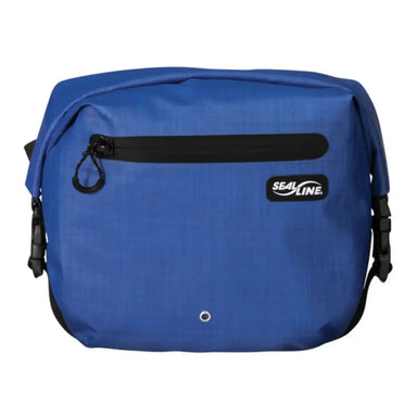 Waterproof Pak in Heather Blue with a roll top closure and zippered second compartment. Front View.