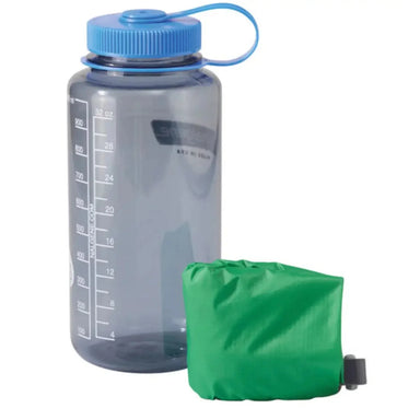 Therm-A-Rest BlockerLite Pump Sack being compared to a 32 Oz. Nalgene bottle. 