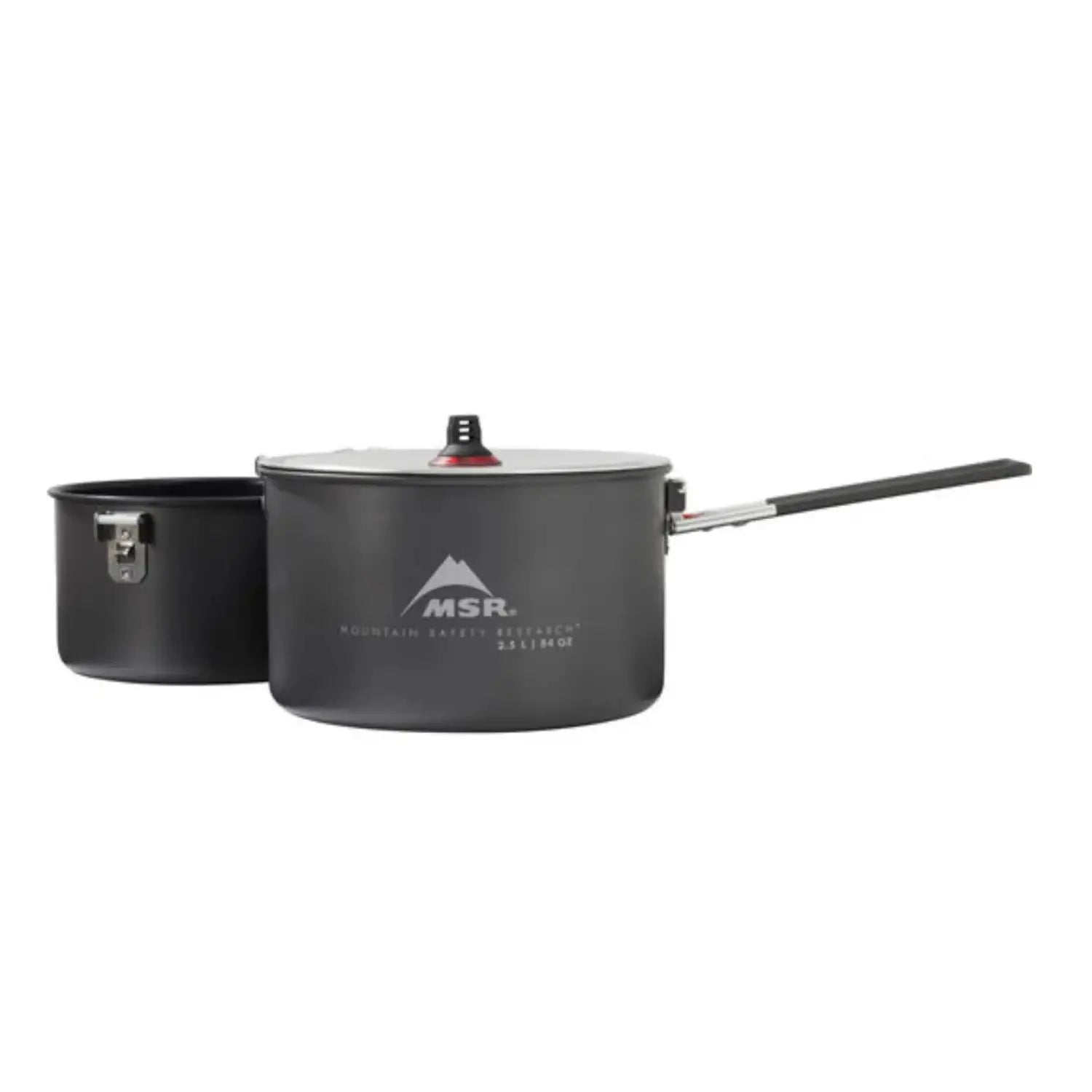 MSR Ceramic 2-Pot Set shown with handle  on the larger pot and smaller pot to the left.