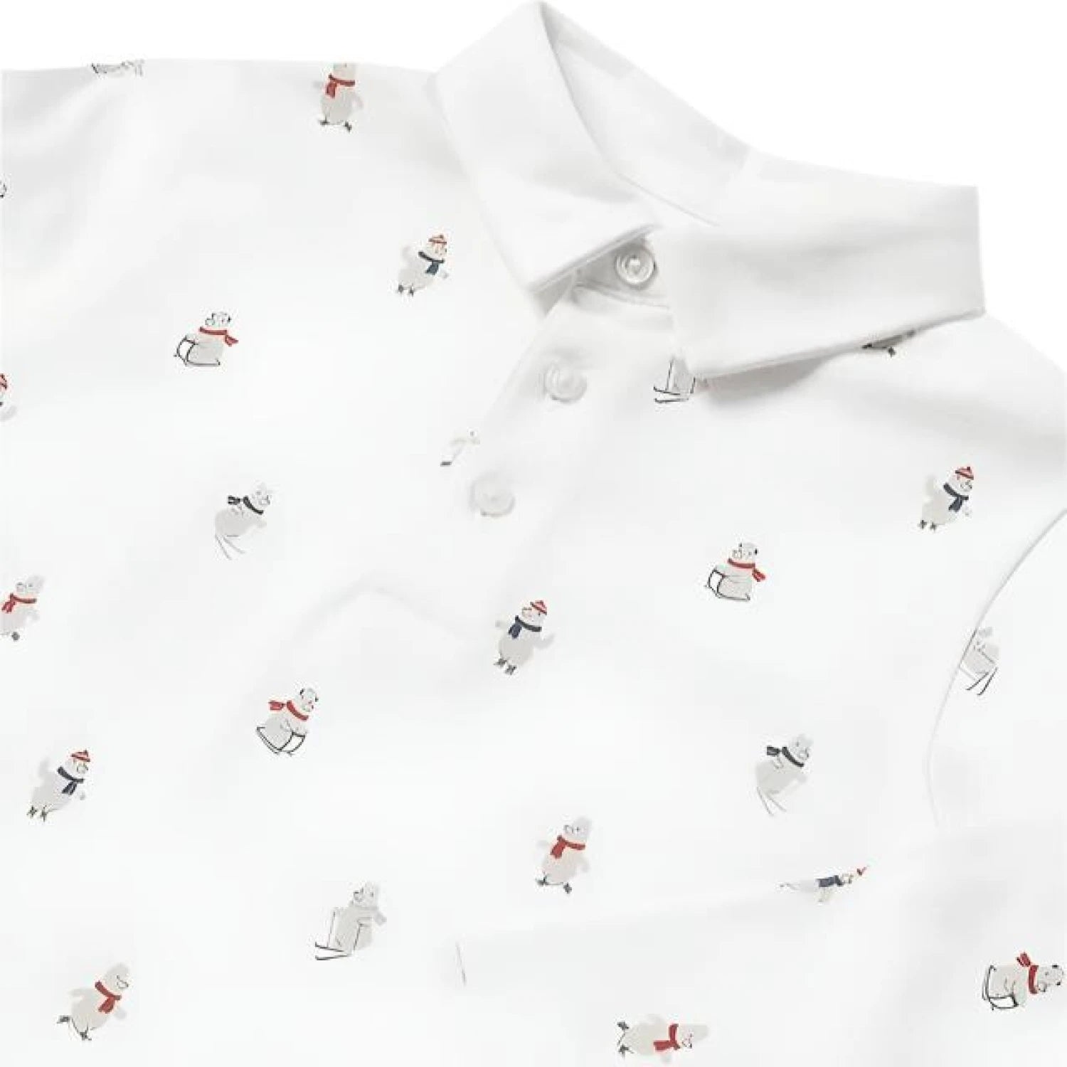 Mayoral Baby Long Sleeve Polo Shirt in cream winter bears print, flat front detail