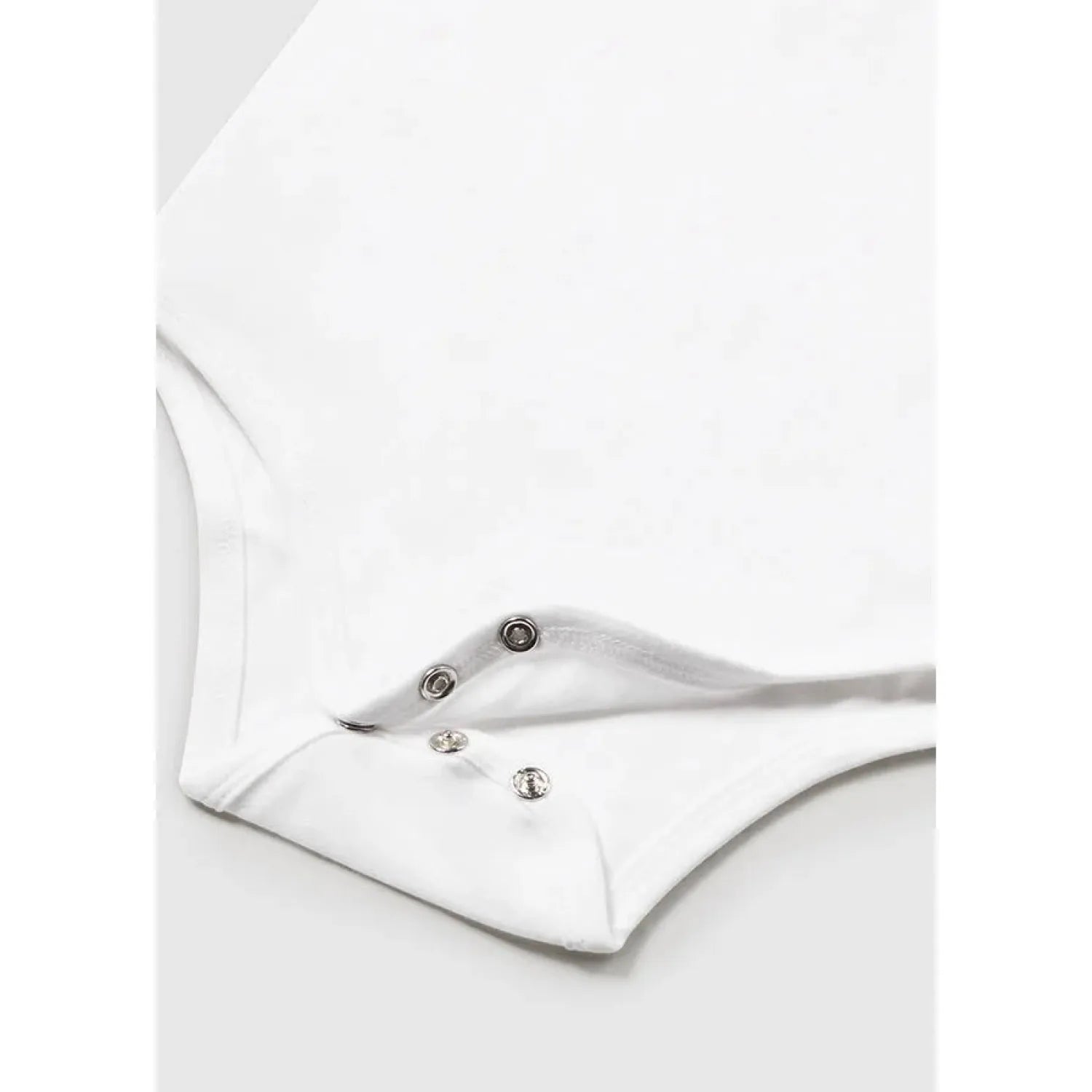 Mayoral Baby Polo Bodysuit shown in the White color option. Snap view.