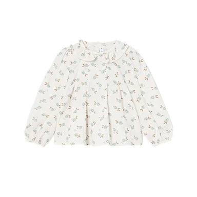 Mayoral Baby Floral Ruffle Collar Blouse in natural and jade floral, flat front