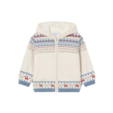 Mayoral Baby Lined Tricot Zip Cardigan in cream, flat front