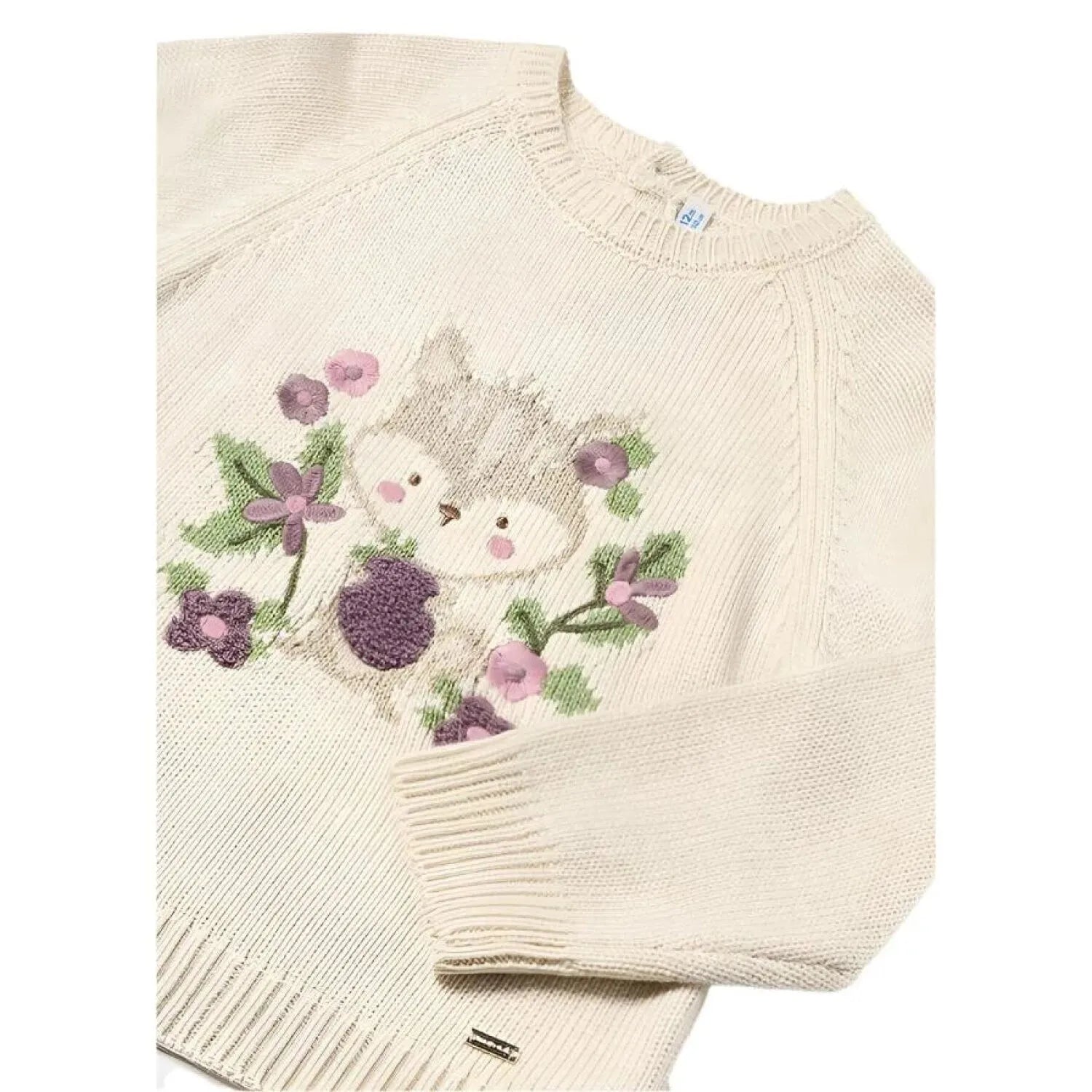 Mayoral Baby Jacquard Sweater shown in the Milk Orchid color option. Front view.