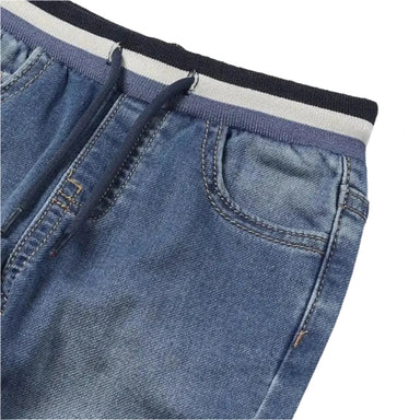 Mayoral Baby Jogger Style Jeans in dark wash, flat front wasitband detail