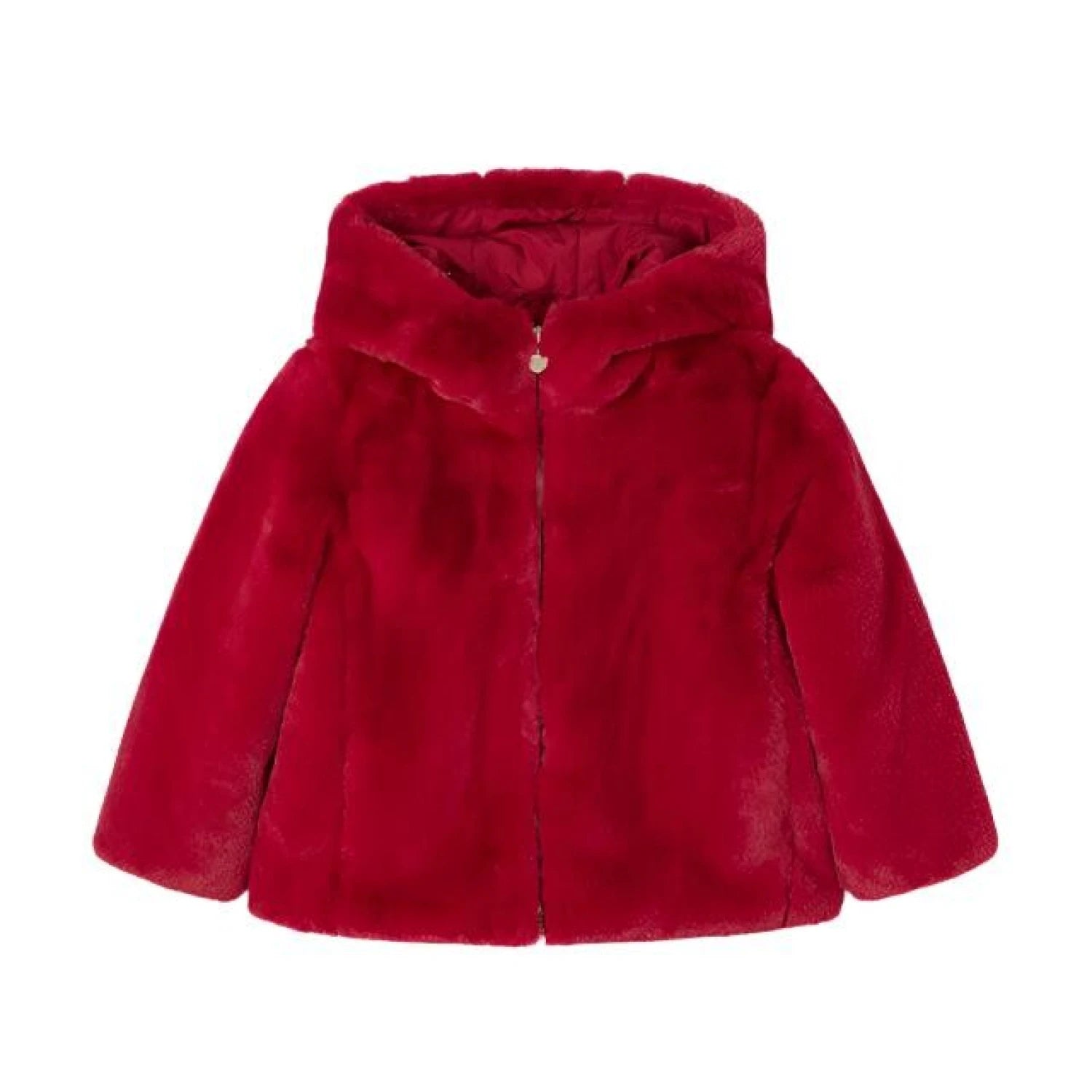 Mayoral Girl's Faux Fur Coat in red, flat front