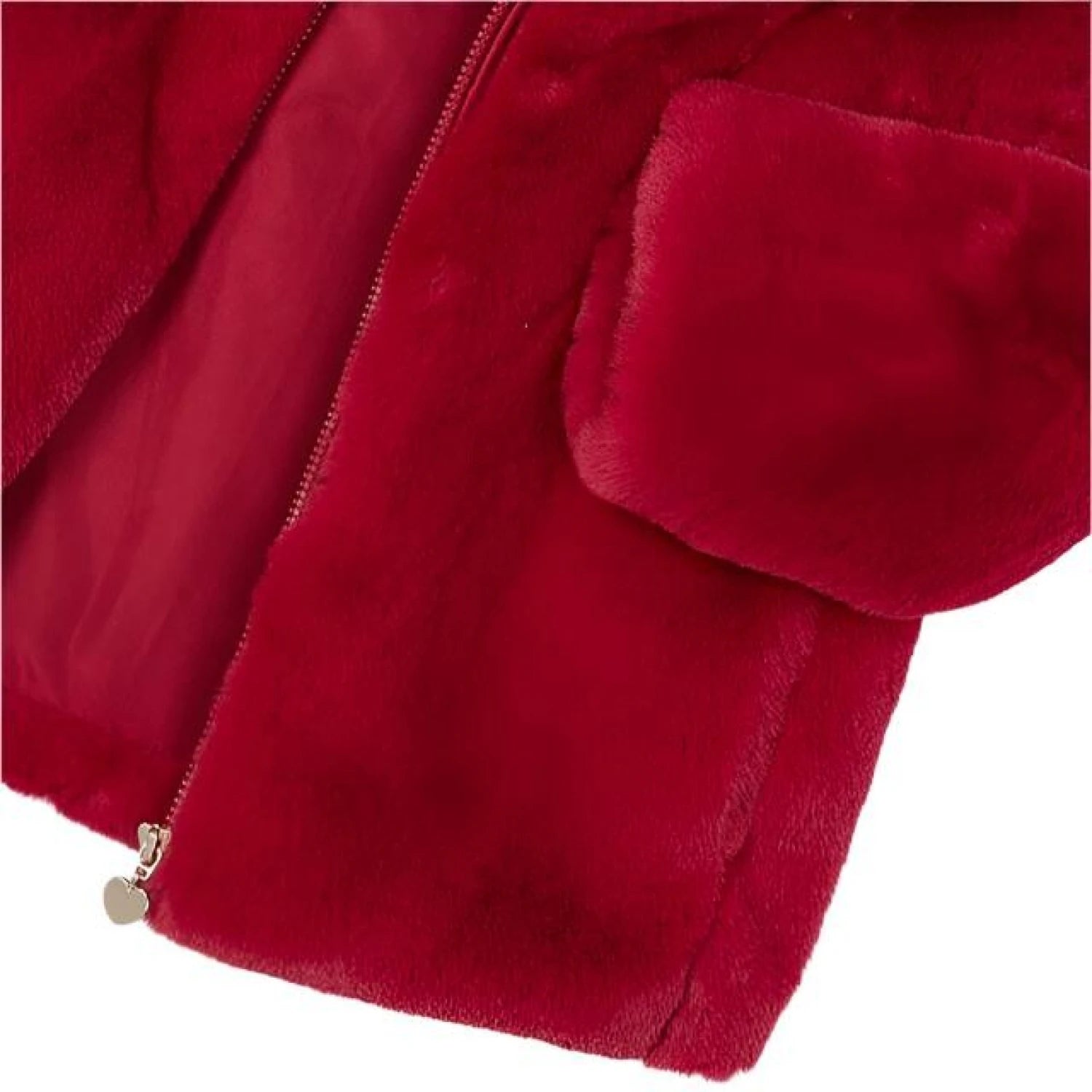 Mayoral Girl's Faux Fur Coat in red, flat front detail