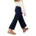 Mayoral Girl's Buckle Flared Pants in navy, on model back