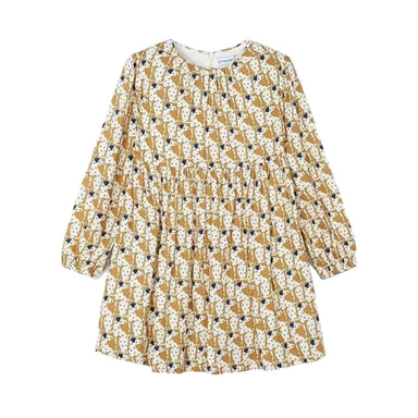 Mayoral Girl's Flowy Puppies Dress in caramel with dalmatians print, flat front