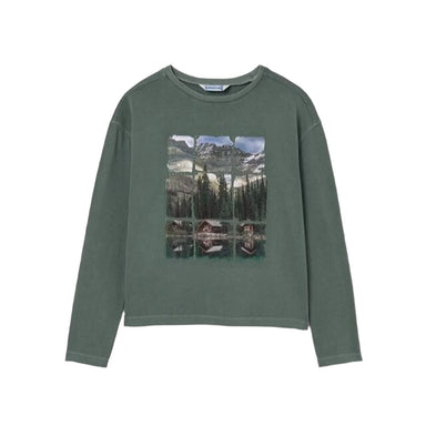 Mayoral Girl's Long Sleeve T-Shirt in seaweed, flat front