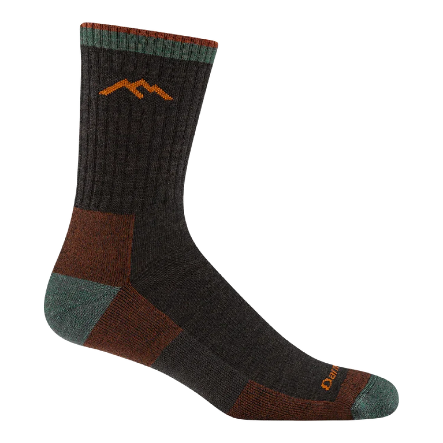 Darn Tough Men's Hiker Micro Crew Midweight Hiking Sock shown in the  walnut color option. Side view.