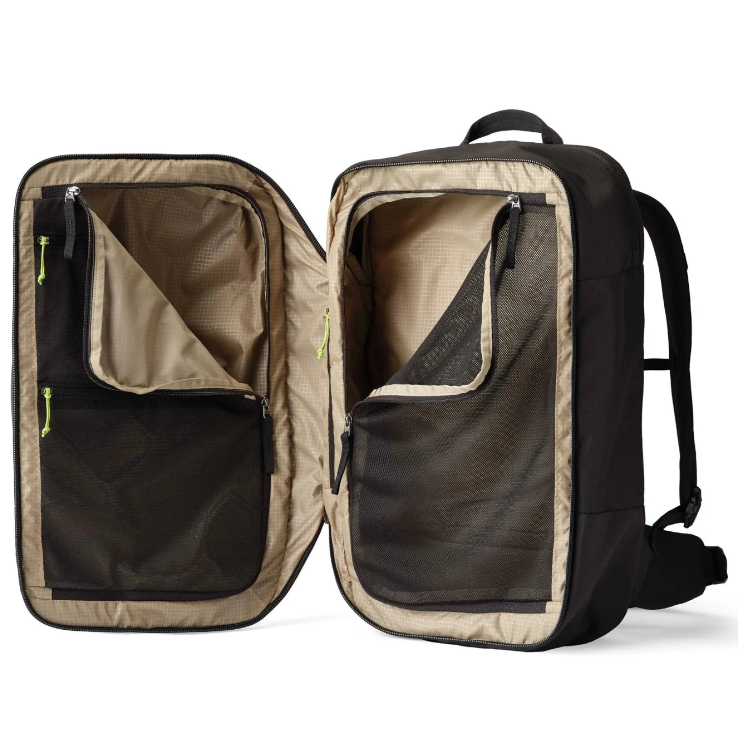 Gregory Border Carry-On 40 in mesa brown, unzipped inside view