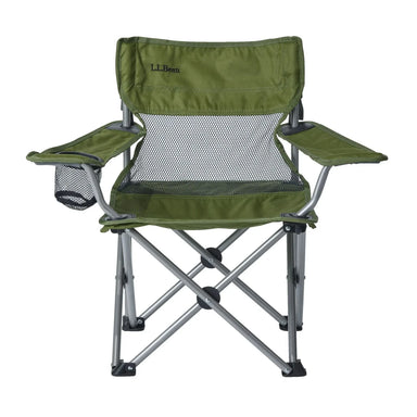 LL Bean Kid's Base Camp Chair shown in the Leaf Green color option, front view, open.