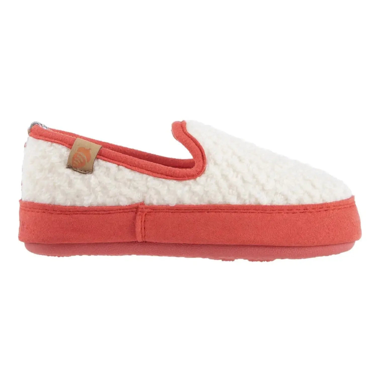 White Sherpa Slipper with red outsole and trim side view