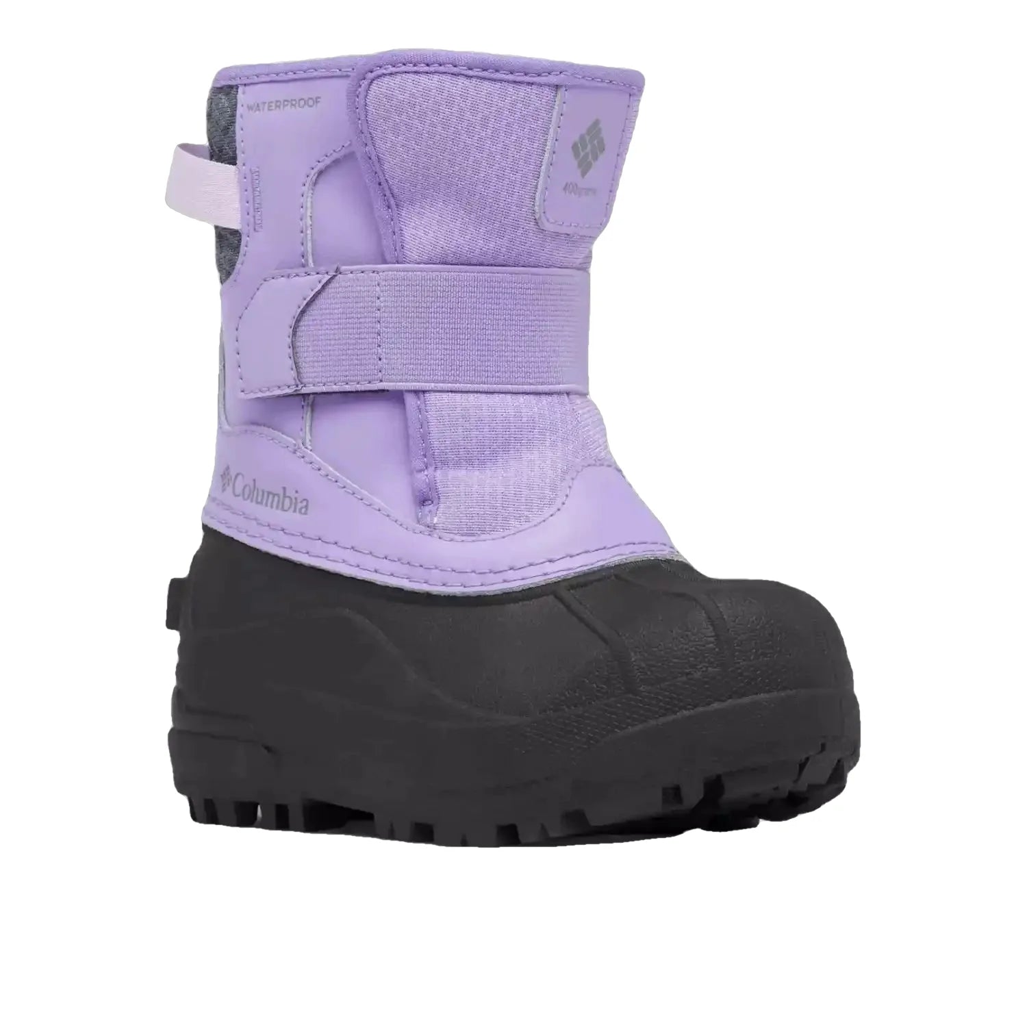 Toddler Bugaboot Celsius Strap Boot in Paisley Purple. Side Angle View.