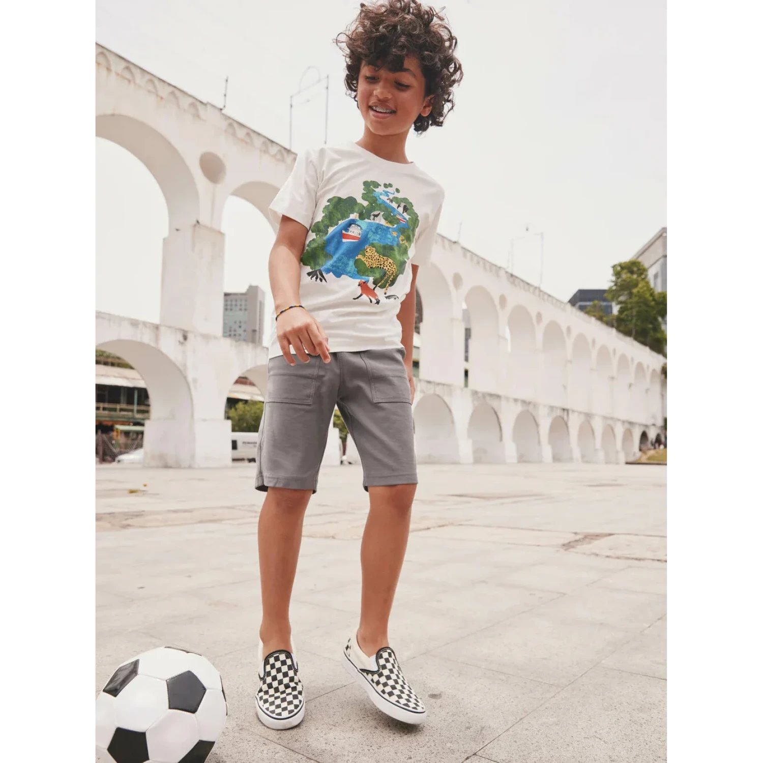 Tea Collection Boy's Playwear Shorts in thunder grey, model front view