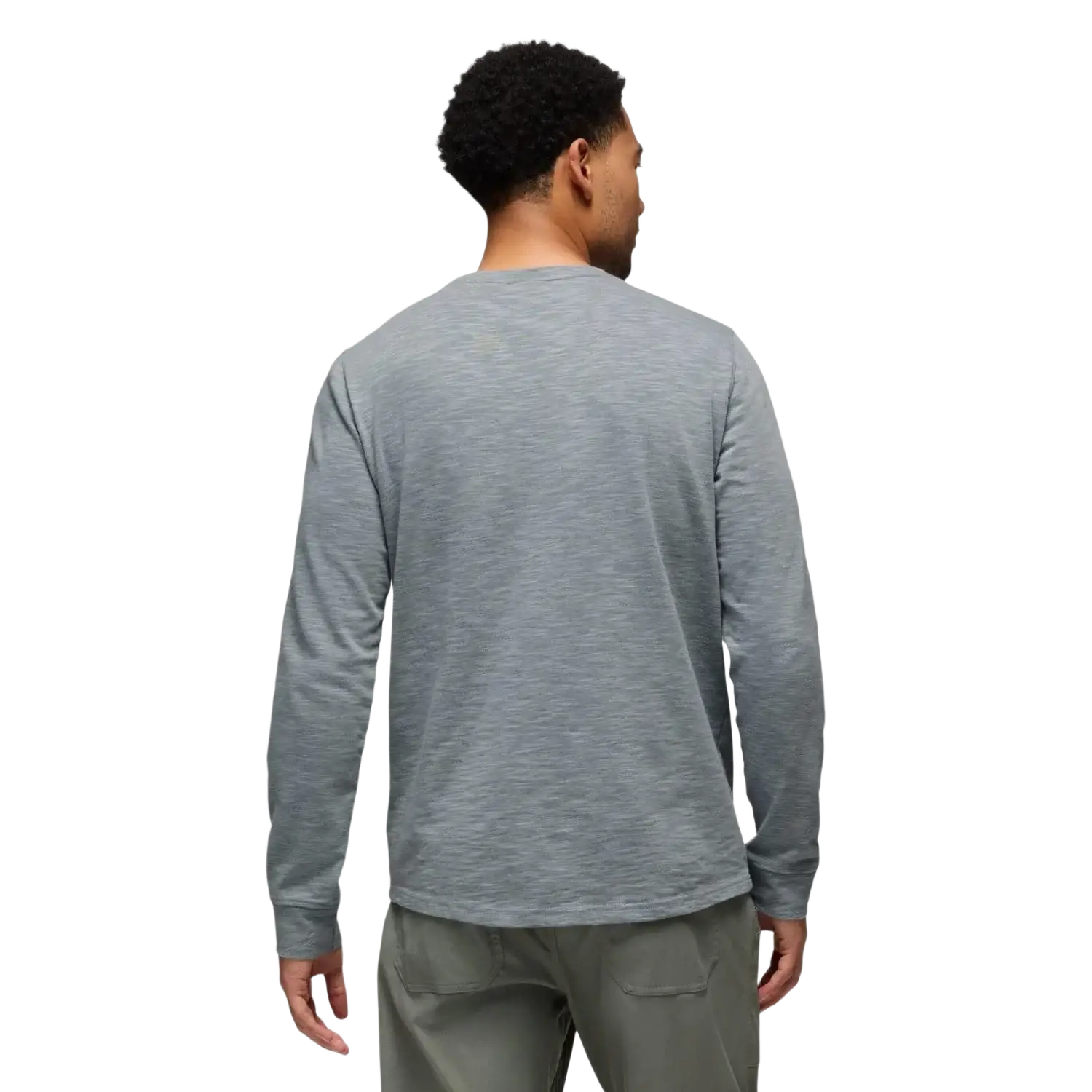 PrAna Men's Ronnie Crew II in quarry, on model back view