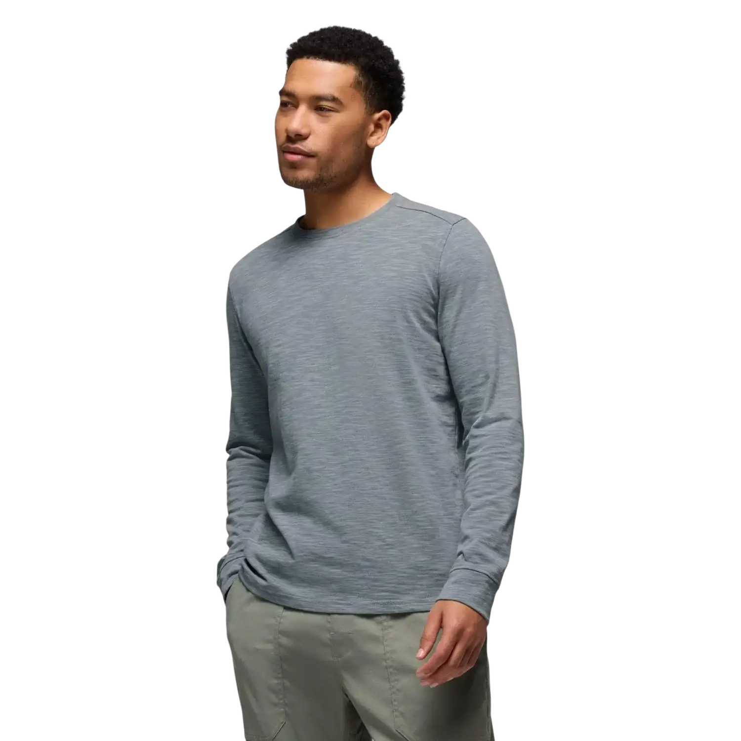 PrAna Men's Ronnie Crew II in quarry, on model front view