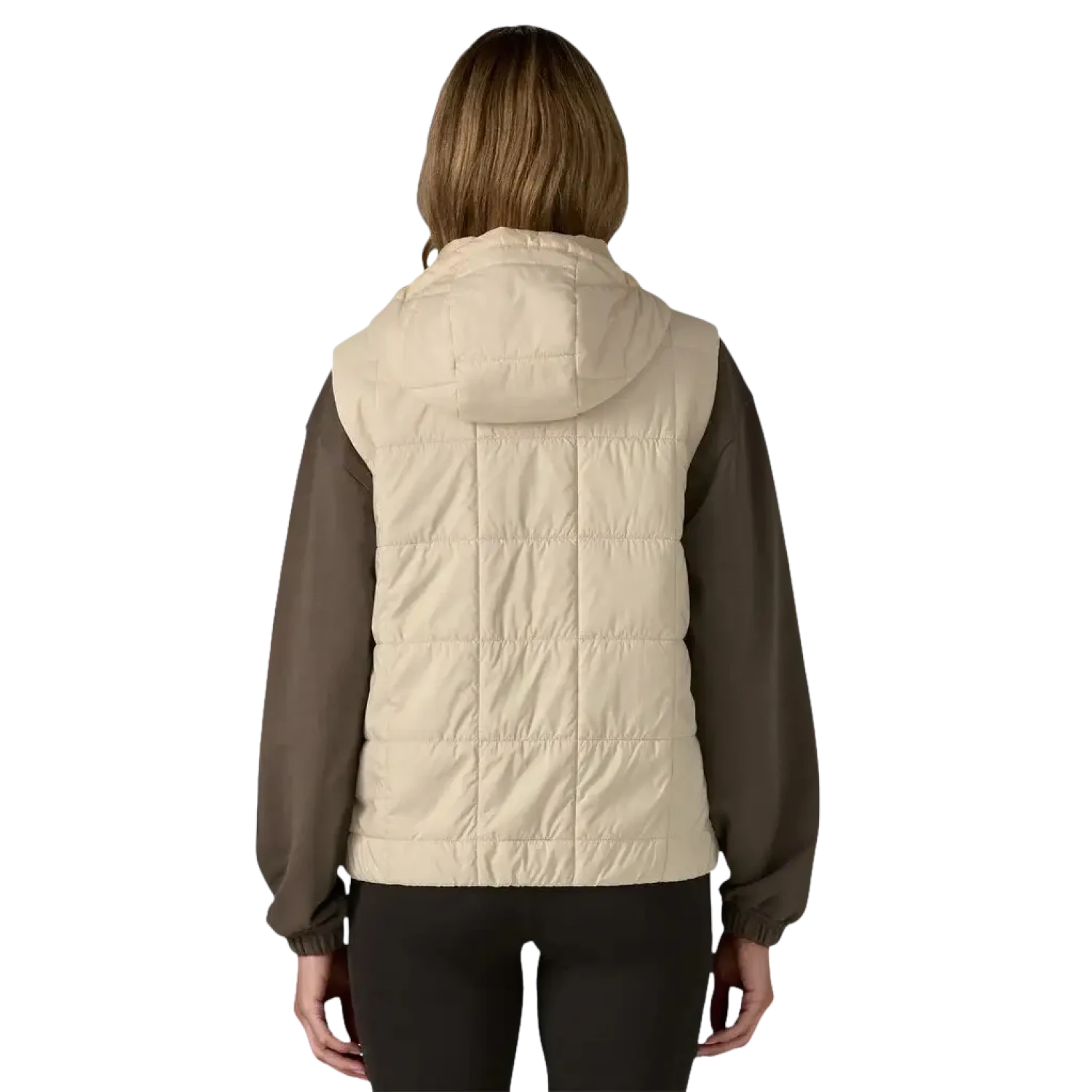 Patagonia Women's Light Gust Hooded Vest in natural, on model back view