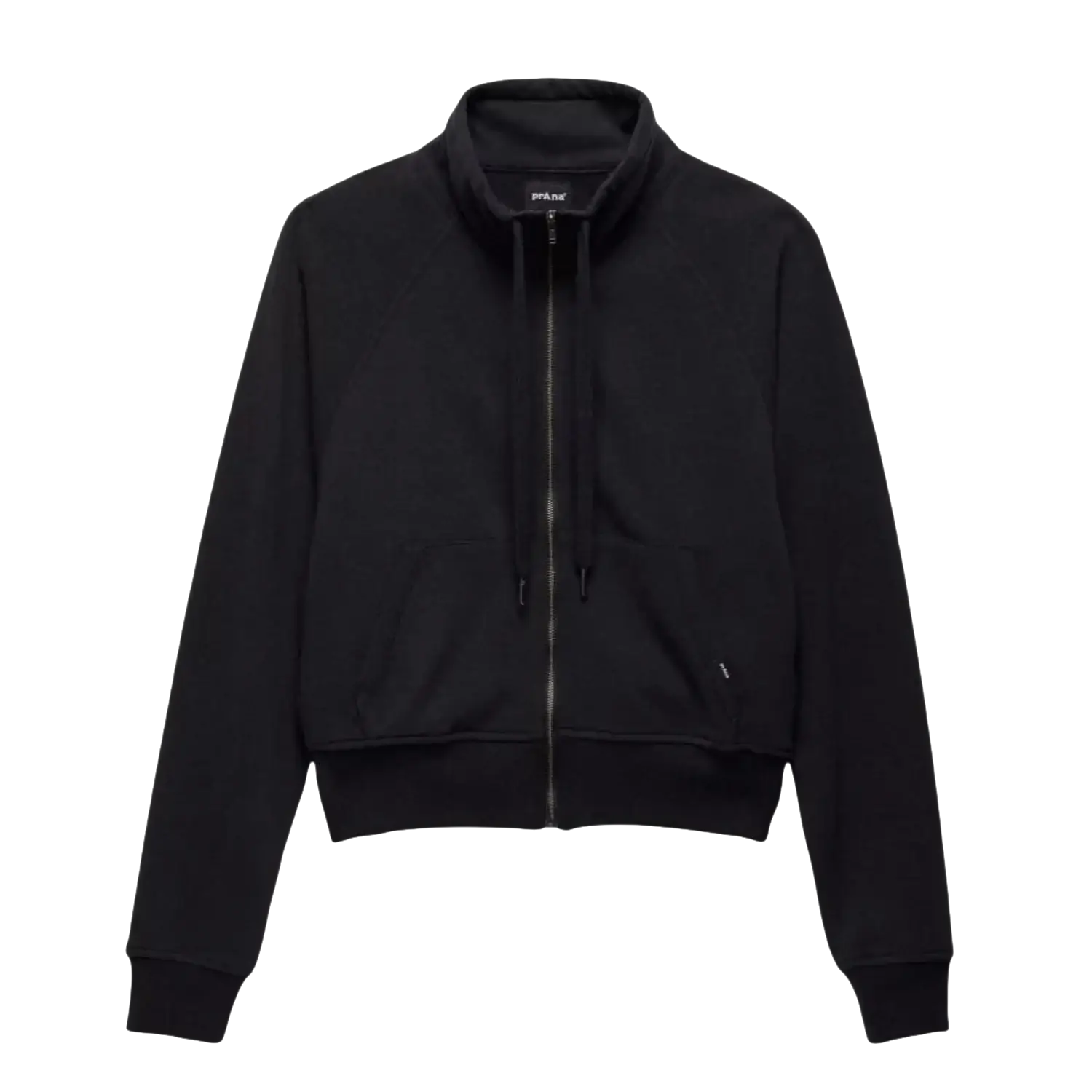 Prana Women's Cozy Up Full Zip in black, flat front view