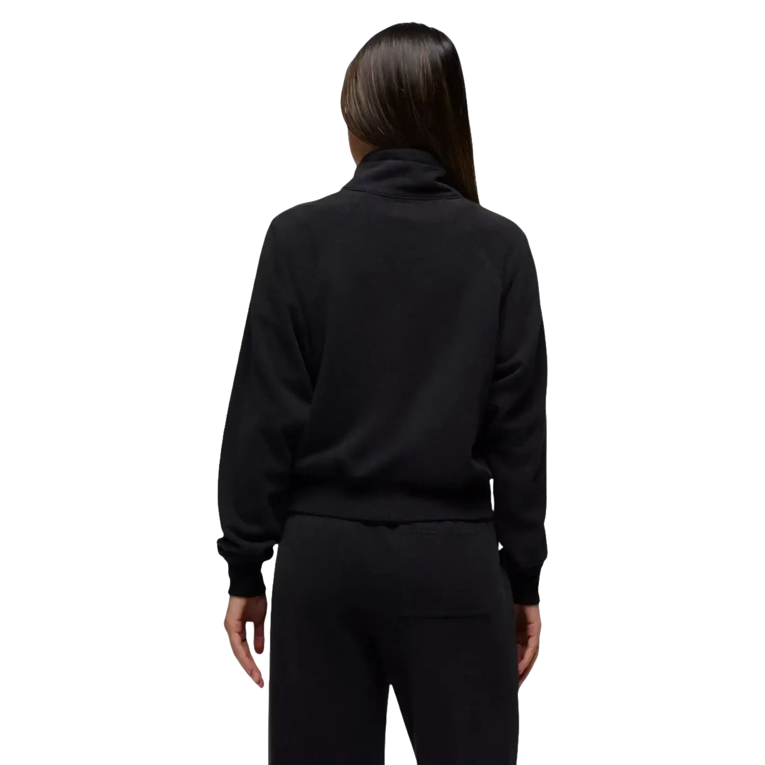 Prana Women's Cozy Up Full Zip in black, on model back view