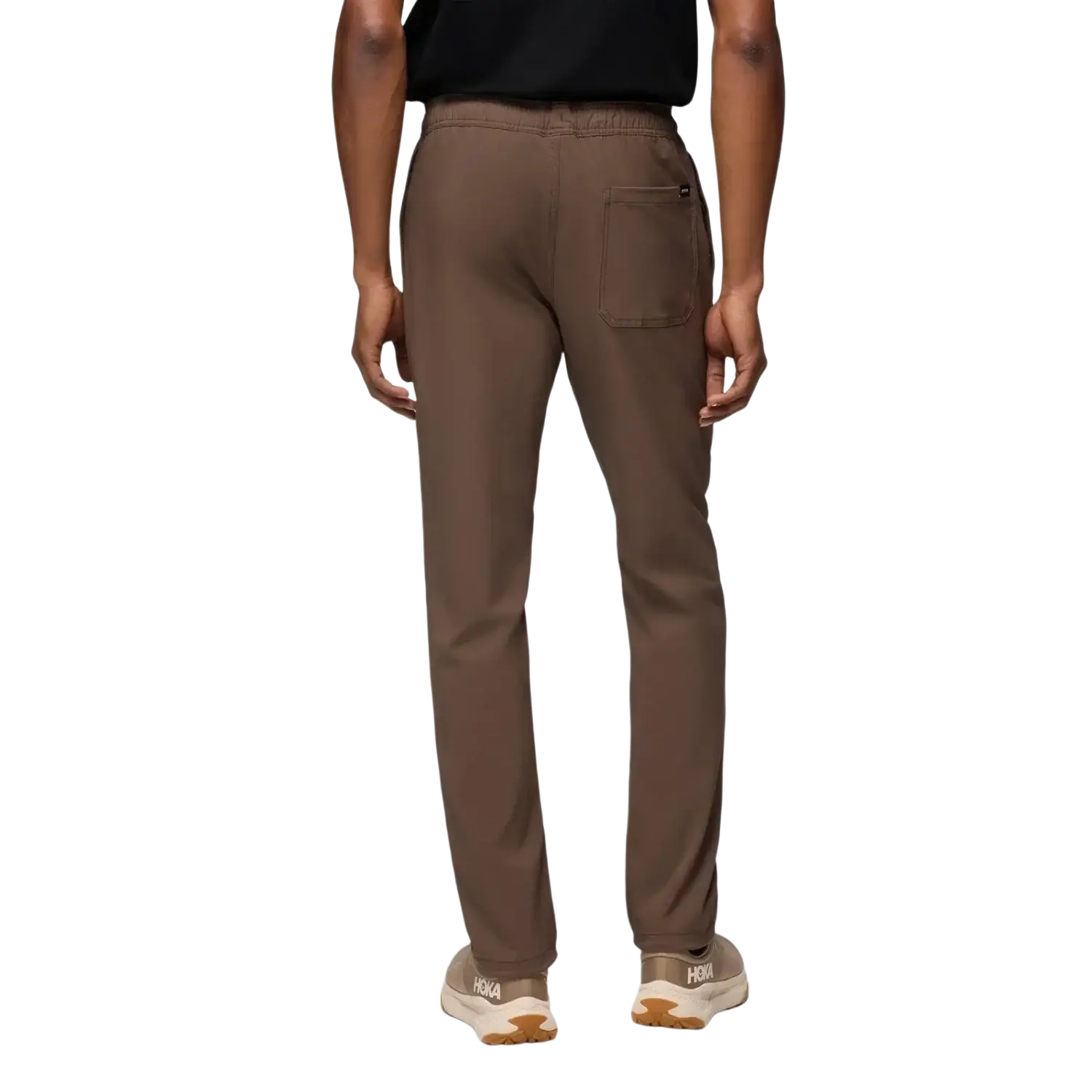 PrAna Men's Wonderland Rocks Pull-On Pant in mud, on model back view